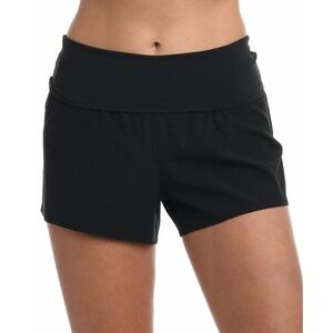 La Blanca Womens Soft Waistband Board Shorts Size L Black Fold Over New 3"